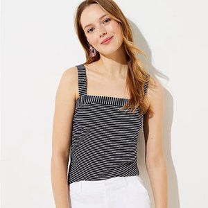 NEW Loft M Women's Blue White Striped Knit Square Neck Tank Top